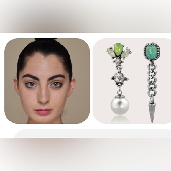 Mismatch Crystal Pearl Drop Earrings - Picture 14 of 14